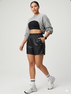 Fabletics Black Faux Leather Black Shorts with Elastic Waist Women's Size Medium
